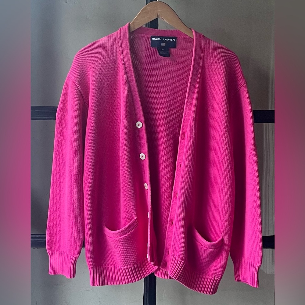 Stunning 90’s Preppy Ralph Lauren Polo Sport Bright Pink Cotton Cardigan